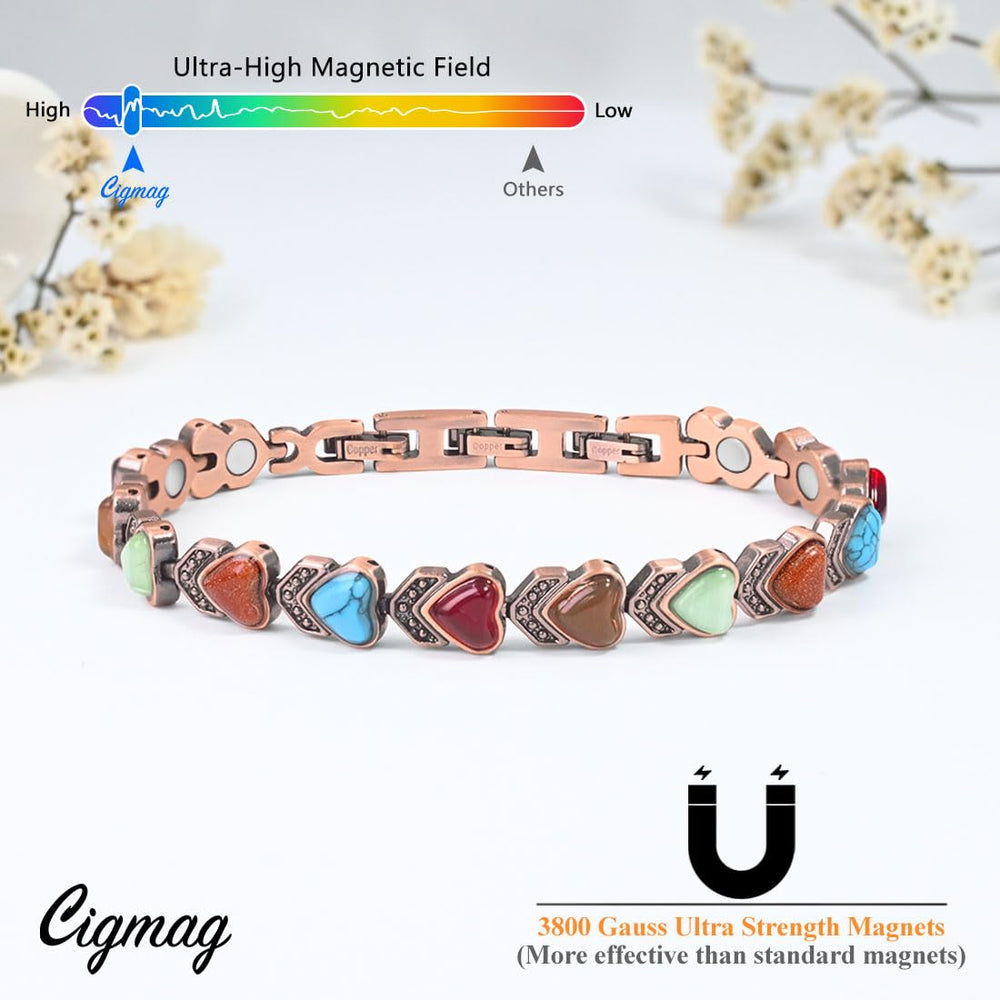 Cigmag copper bracelet with lacquered gloss finish catches light.