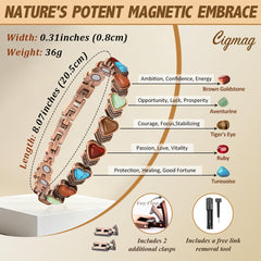Cigmag copper bracelet displays two extra clasps for flexible sizing.