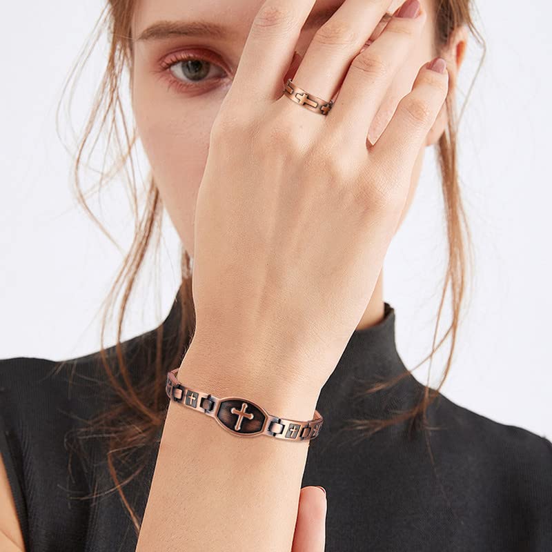 Cigmag open-design copper bracelet easily resized to fit any wrist.