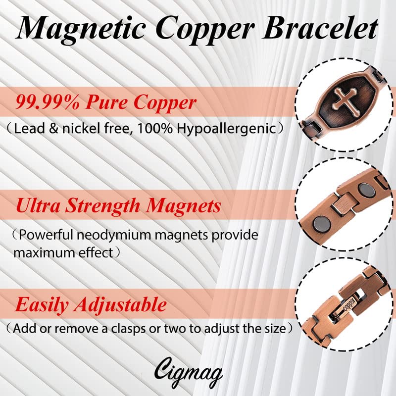 Cigmag copper bracelet for women highlights skin-friendly solid copper for sensitive skin.
