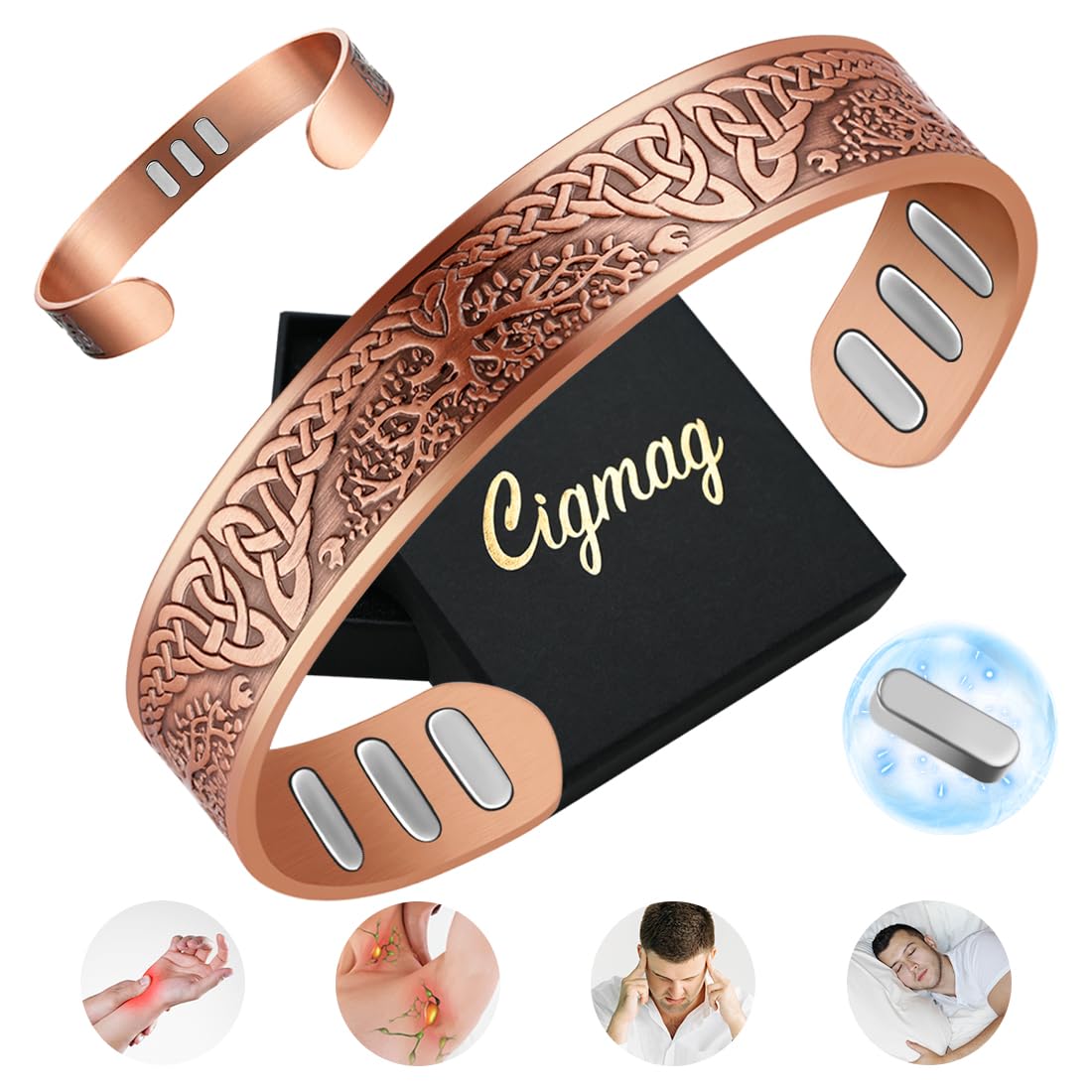 Cigmag copper magnetic bracelet Tree of Life close-up highlighting premium design and style