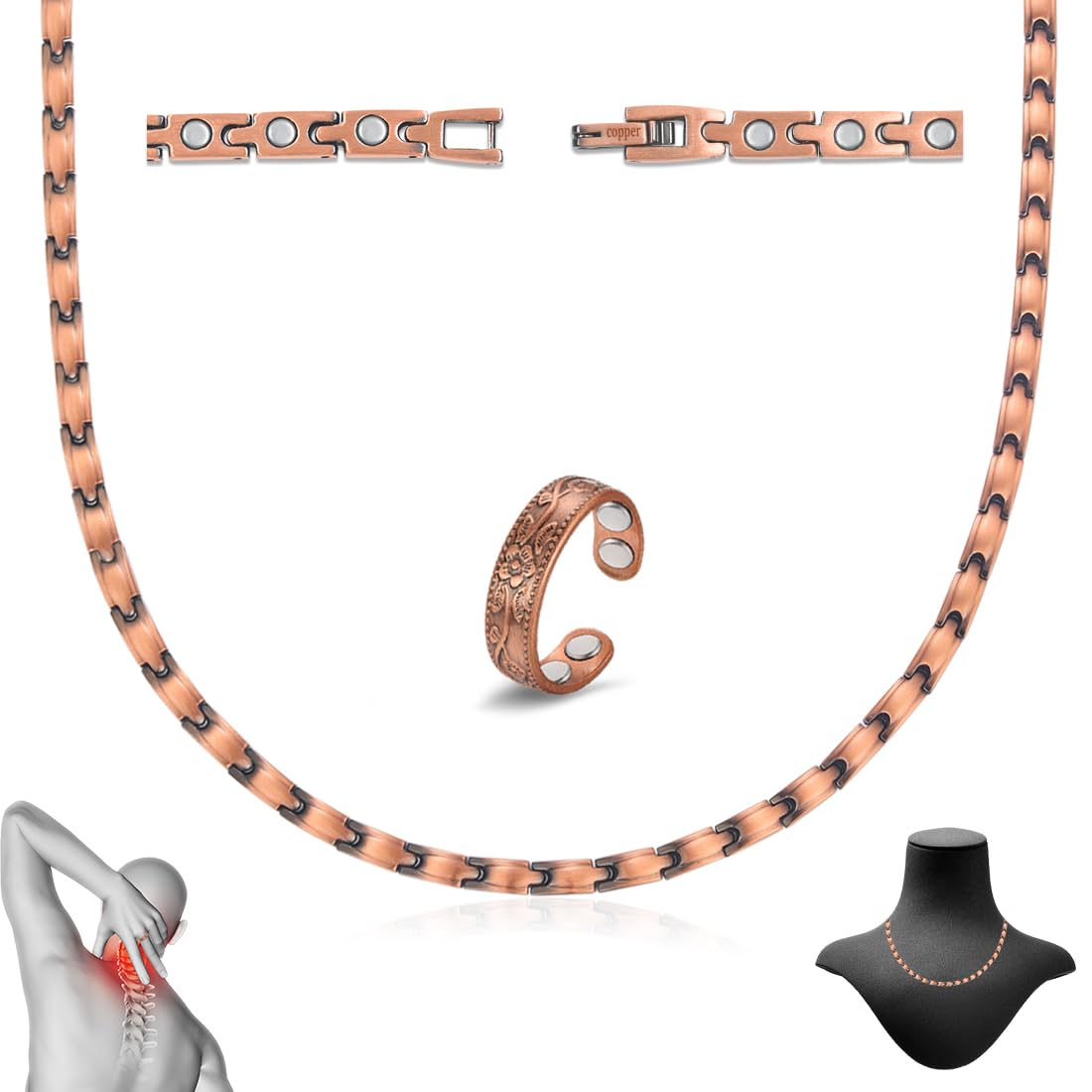 Cigmag copper necklace front view with magnets for daily wear and subtle support.