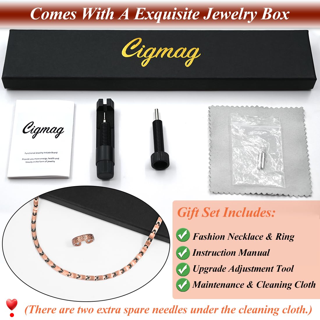 Cigmag copper necklace gift-ready packaging enhances presentability.
