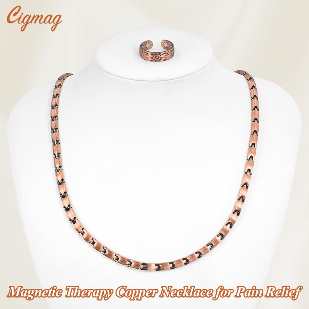 Cigmag copper necklace lacquered finish resists oxidation for lasting shine.