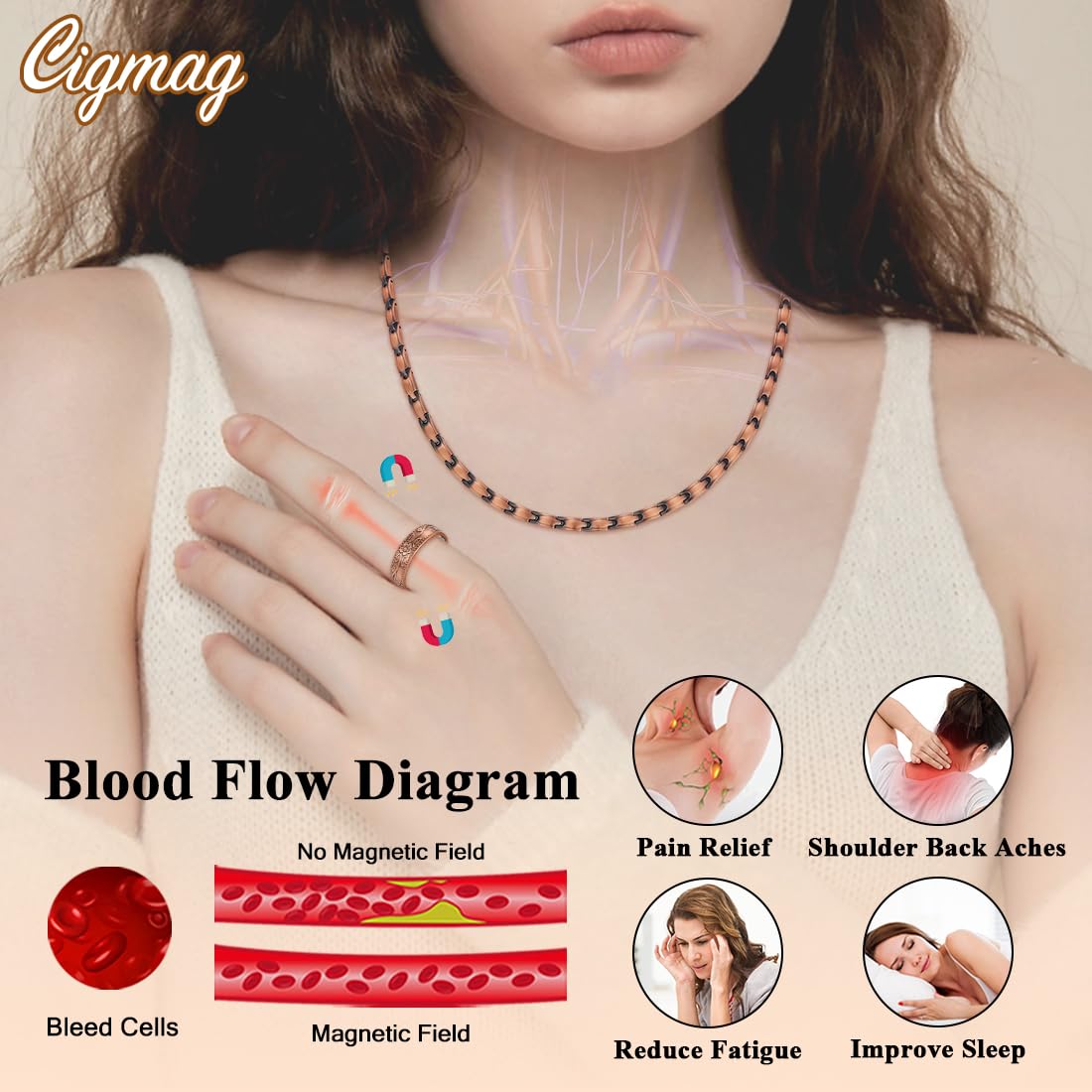 Cigmag copper necklace magnet closeup showing high-strength neodymium magnets.