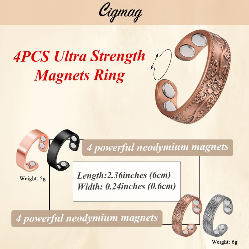 Cigmag flower-design copper ring adds elegant detail.