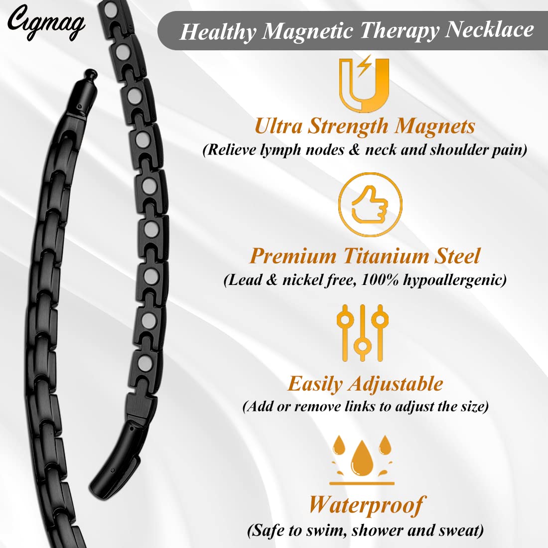 Cigmag necklace featuring ultra-strength magnets suitable for daily wear.