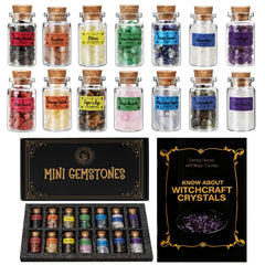 Cikuco crystal bottle 14-piece set for decorative display and beginner witchcraft explorations.