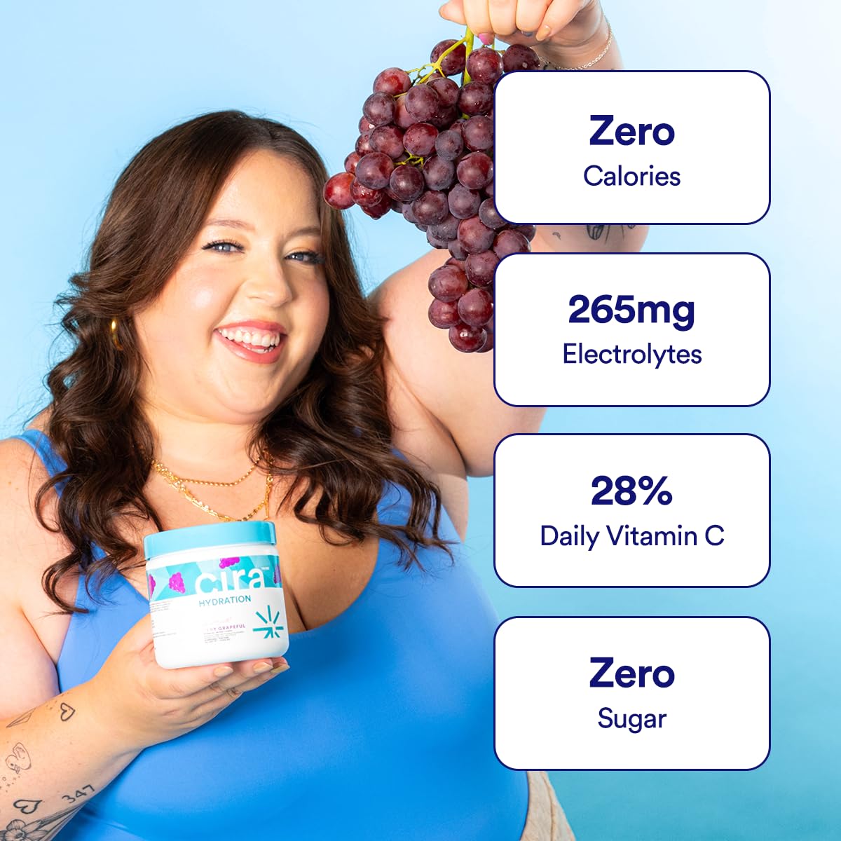 Cira Hydration Self-Love Lemonade sip, a sugar-free hydration option.