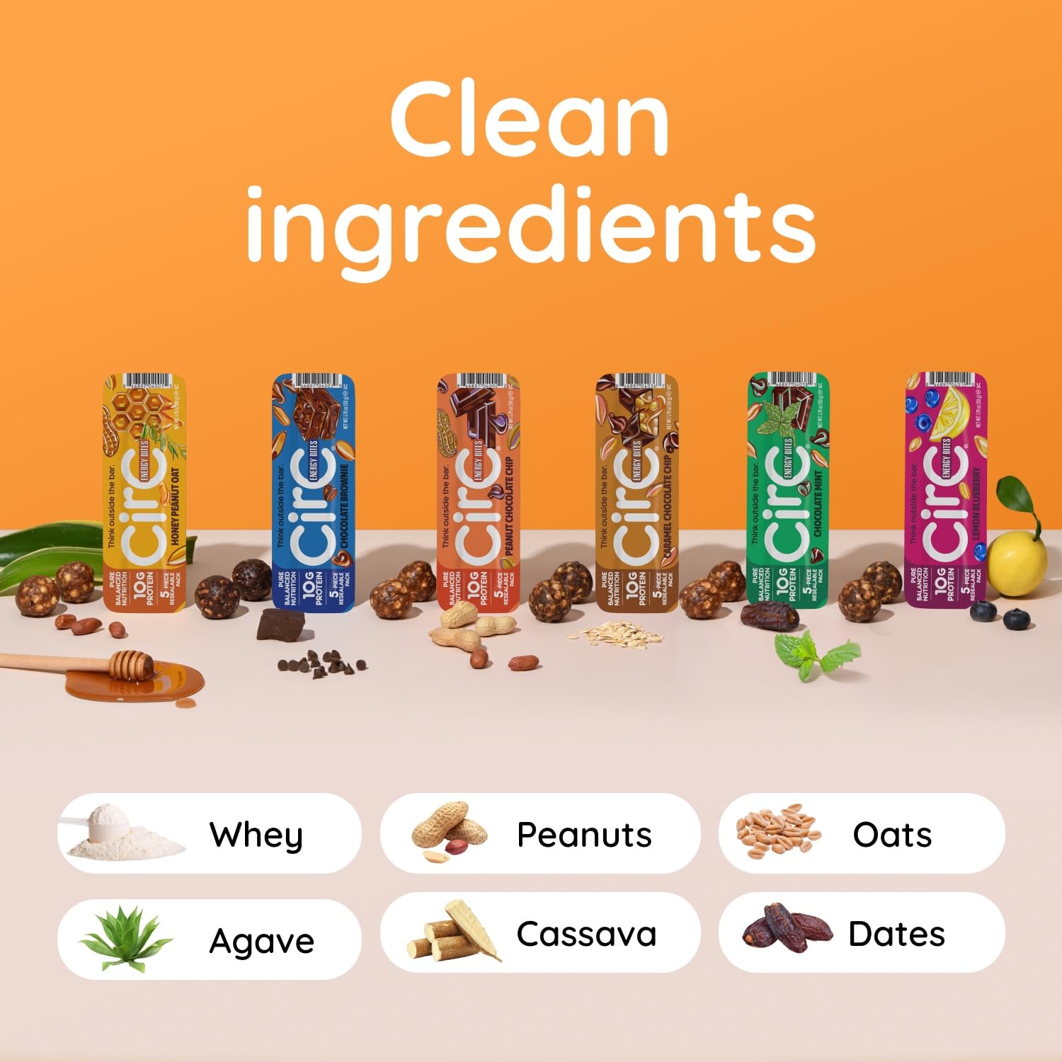 CirC Energy Bites gluten-free non-GMO label emphasizes allergen-friendly snacking.