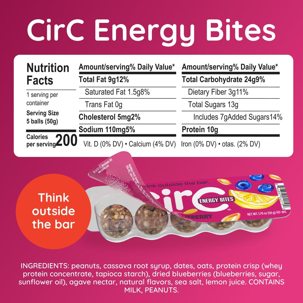 CirC Energy Bites lemon blueberry tray showing convenient, fresh snack option.
