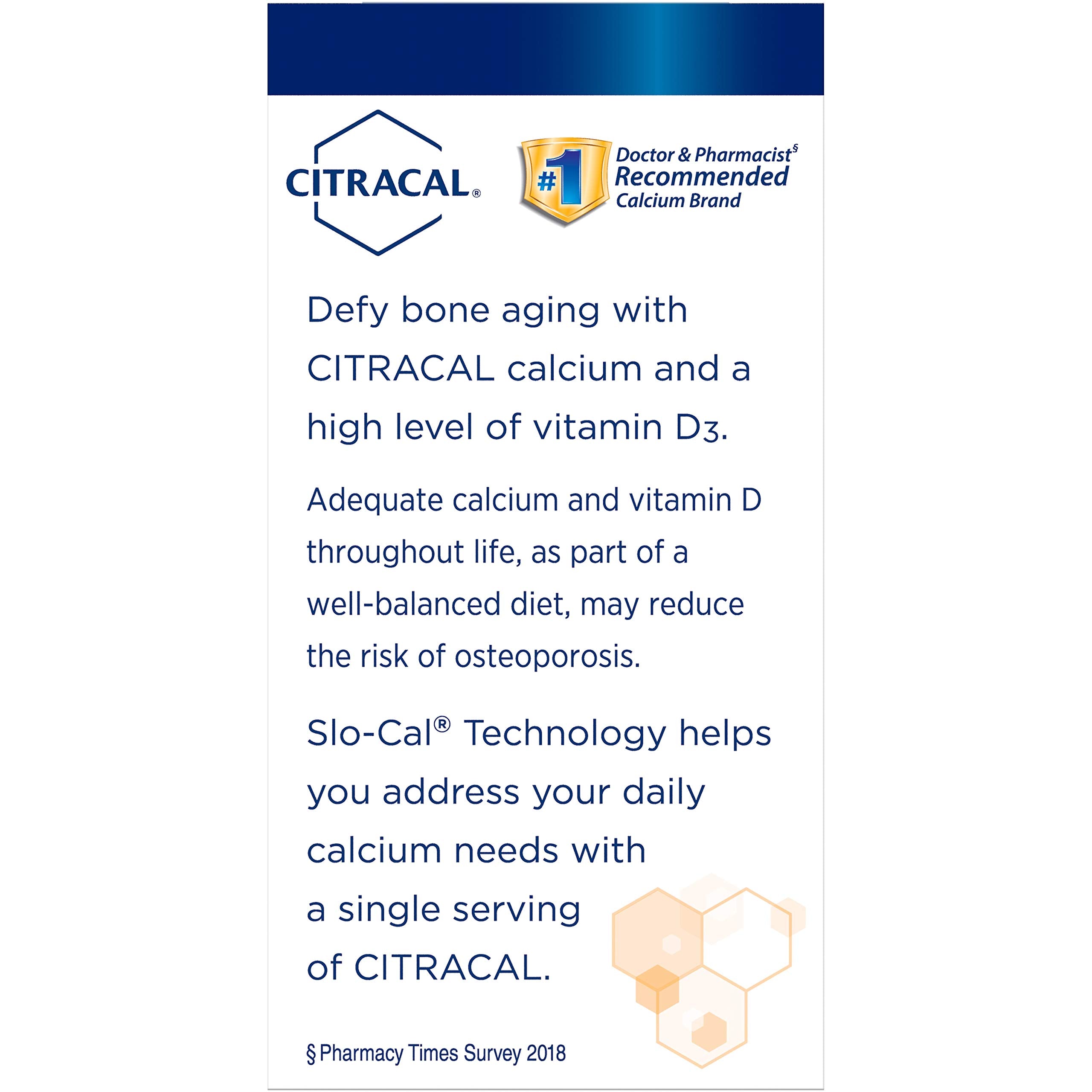 Dosage information on Citracal packaging guides daily calcium intake.