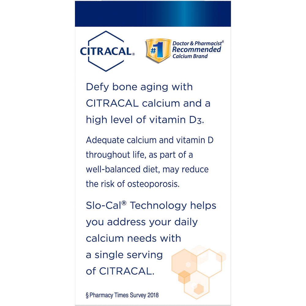 Dosage information on Citracal packaging guides daily calcium intake.