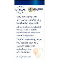 Dosage information on Citracal packaging guides daily calcium intake.