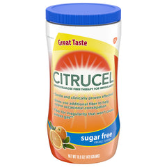 Citrucel orange sugar-free front label highlighting flavor and fiber benefits for daily regularity