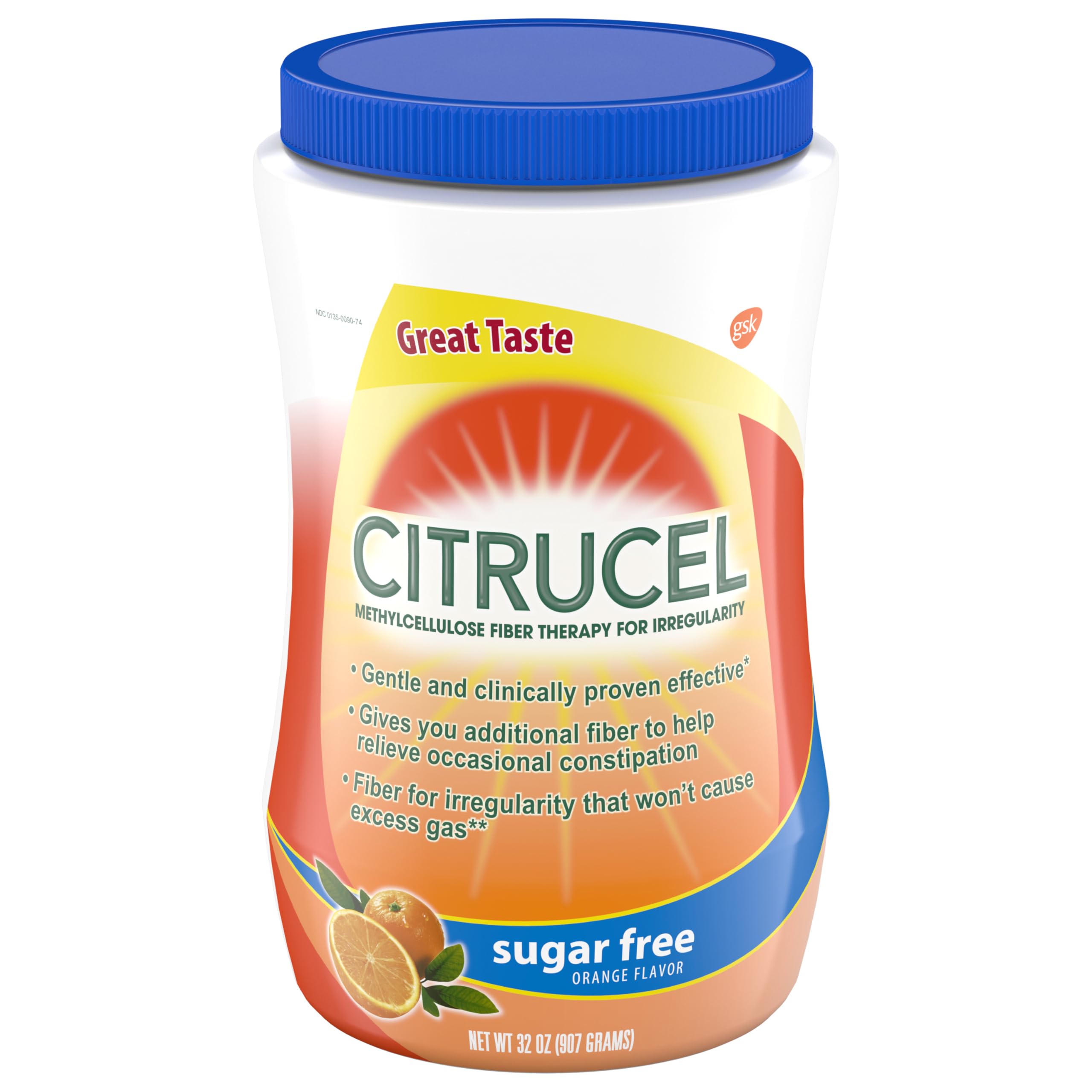 Citrucel Sugar Free Fiber Powder orange container for gentle occasional support