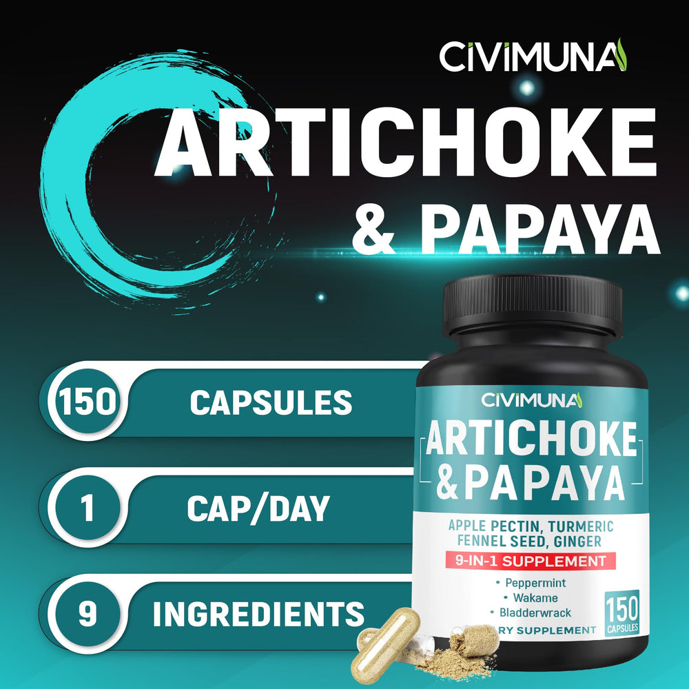 CIVIMUNA Artichoke Capsules ingredients scene highlighting digestive-friendly blend.