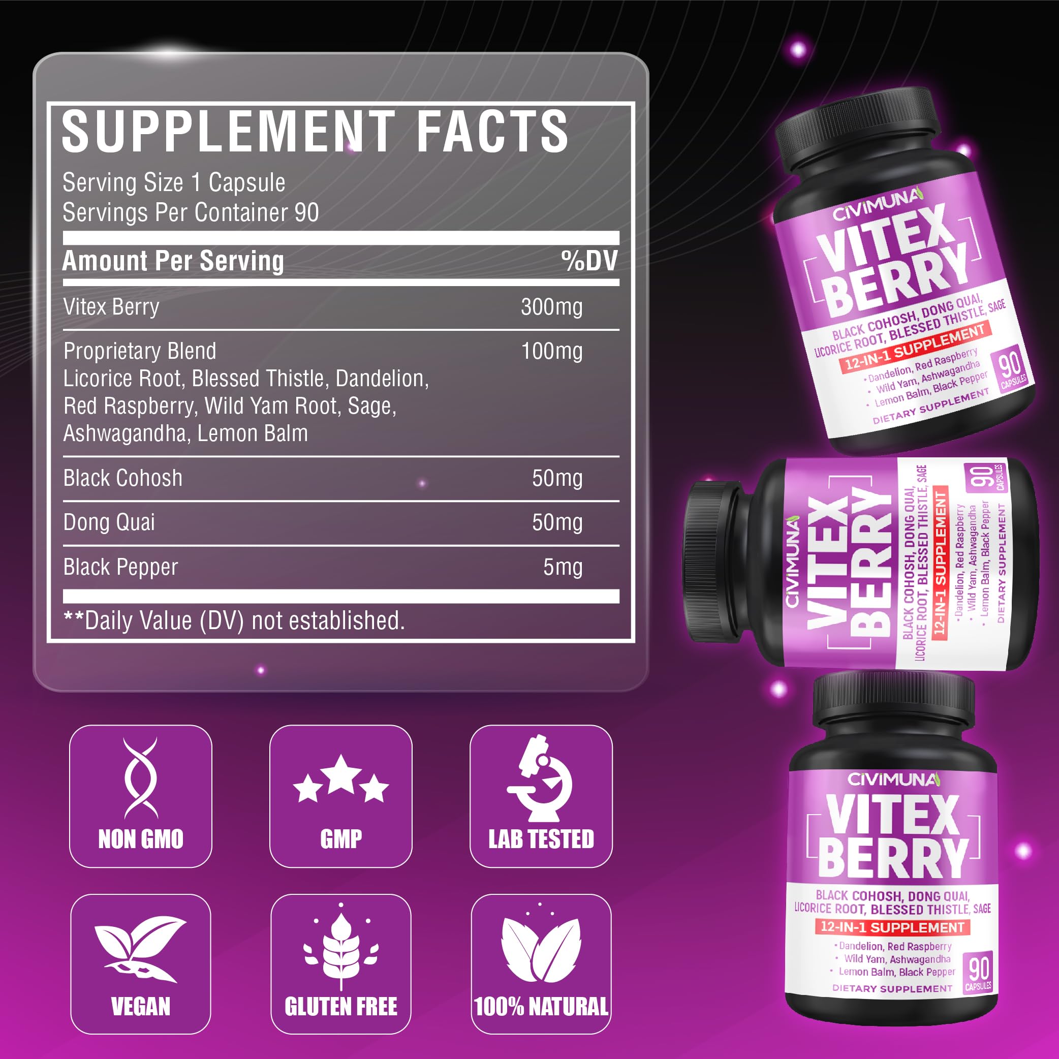 CIVIMUNA Vitex Berry Extract ingredients label close-up.