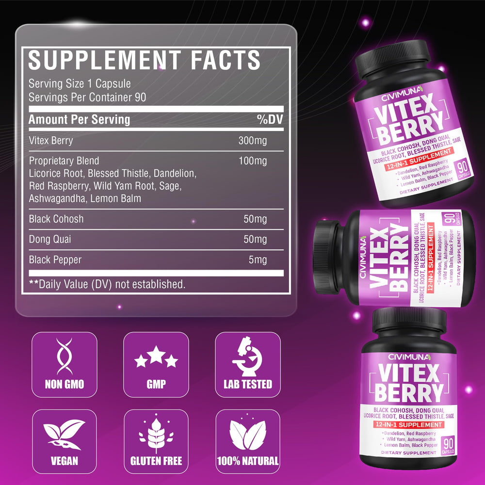 CIVIMUNA Vitex Berry Extract ingredients label close-up.