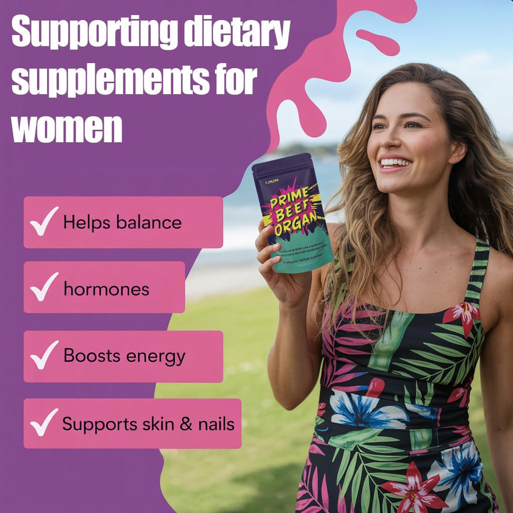 CJMJIM Beef organ supplements bottle showcasing women's nutrition capsules.