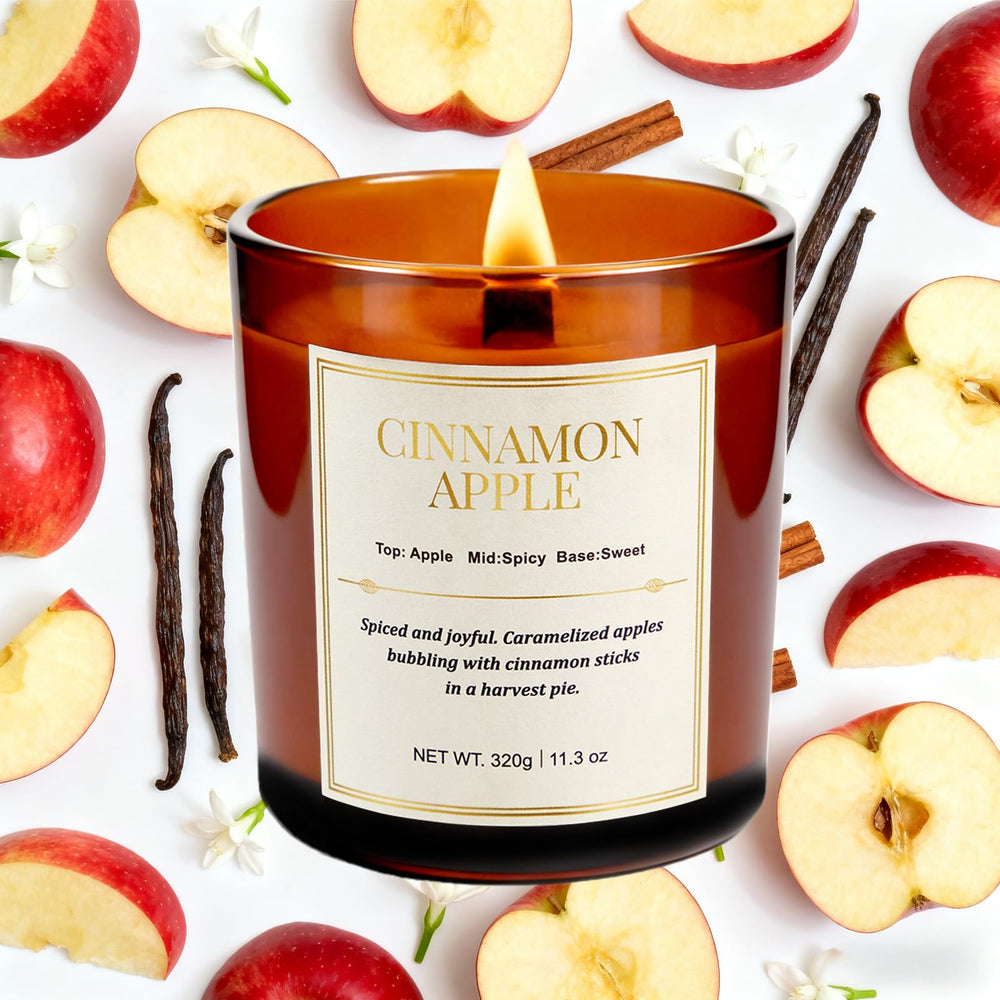 CJVIUS Cinnamon Apple candle close-up highlighting natural soy wax for long-lasting autumn fragrance.