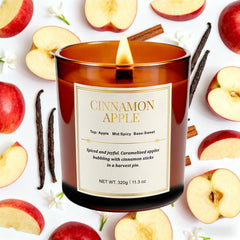 CJVIUS Cinnamon Apple candle close-up highlighting natural soy wax for long-lasting autumn fragrance.