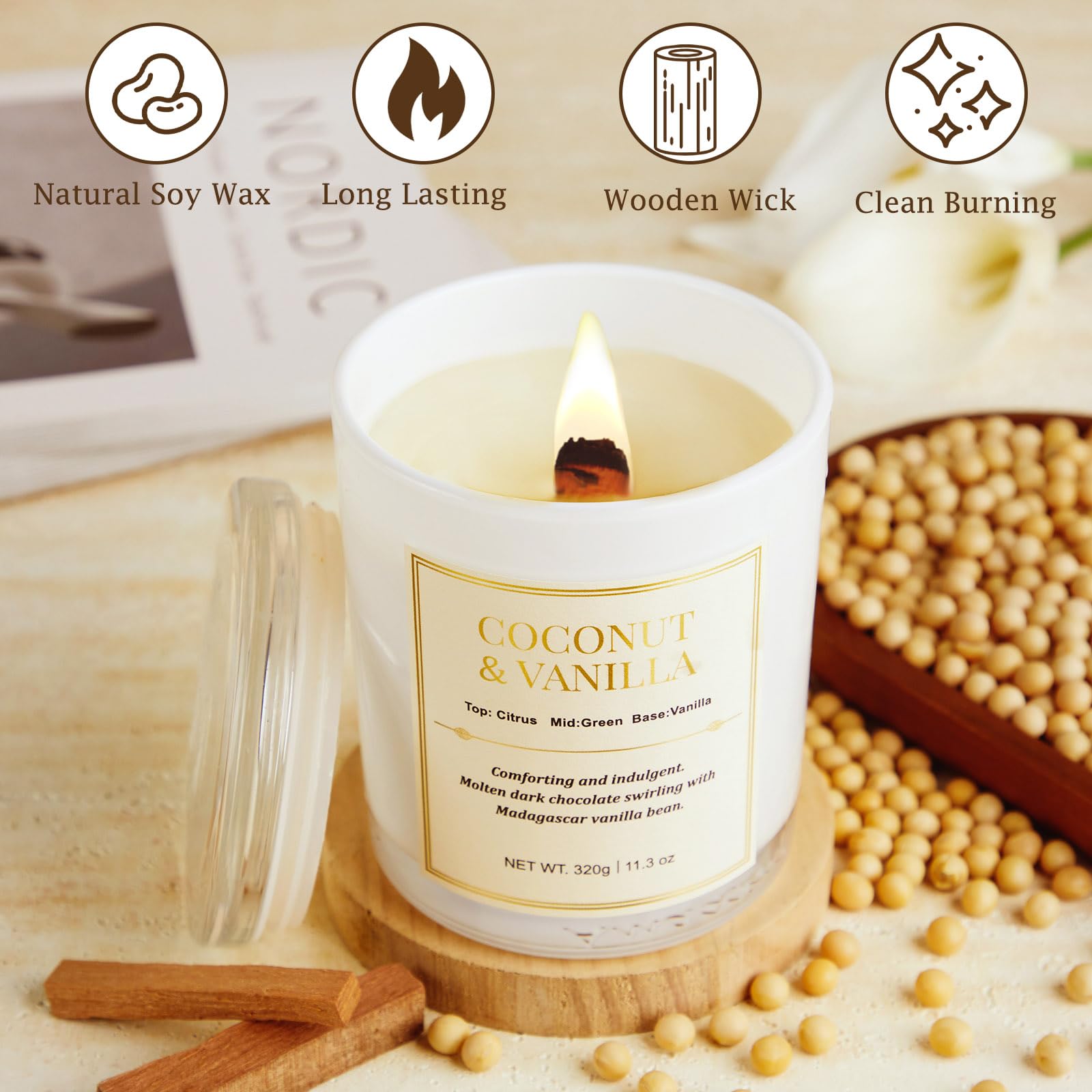 CJVIUS soy wax 75-hour burn delivers clean, long-lasting light.