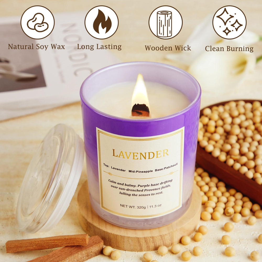 CJVIUS Lavender Soy Wax Candle delivers long-lasting fragrance up to 75 hours.
