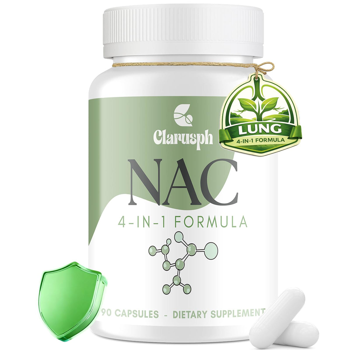 Clarusph NAC bottle showing high-potency capsules for respiratory wellness