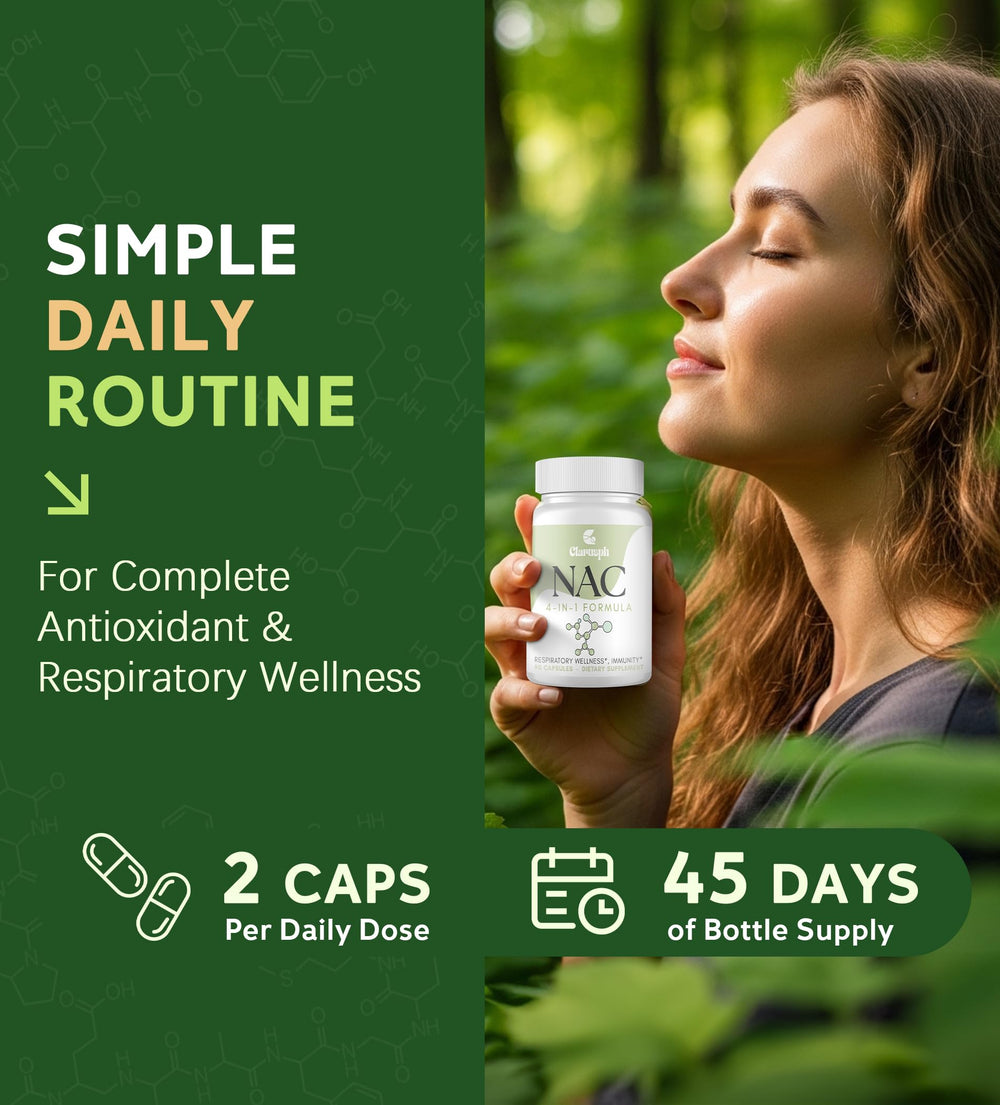 Clarusph NAC nutrition label emphasizes 1200mg per serving and 4-in-1 formula