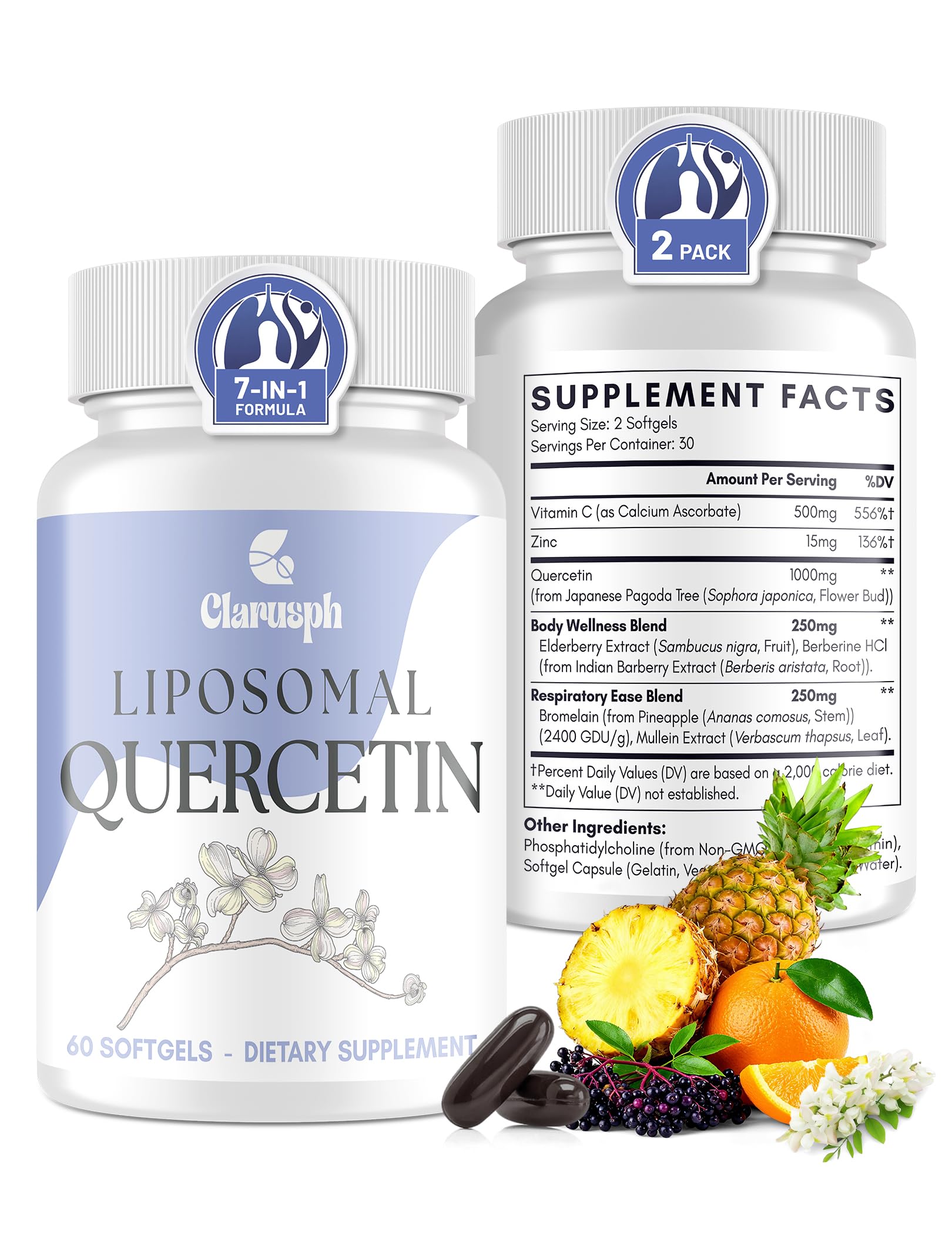 Clarusph Quercetin bottle on wood for daily immune support