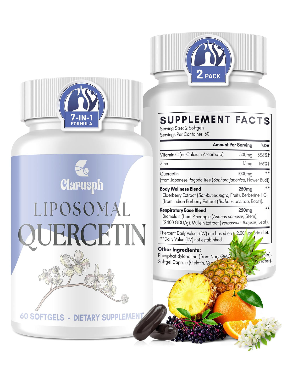 Clarusph Quercetin bottle on wood for daily immune support