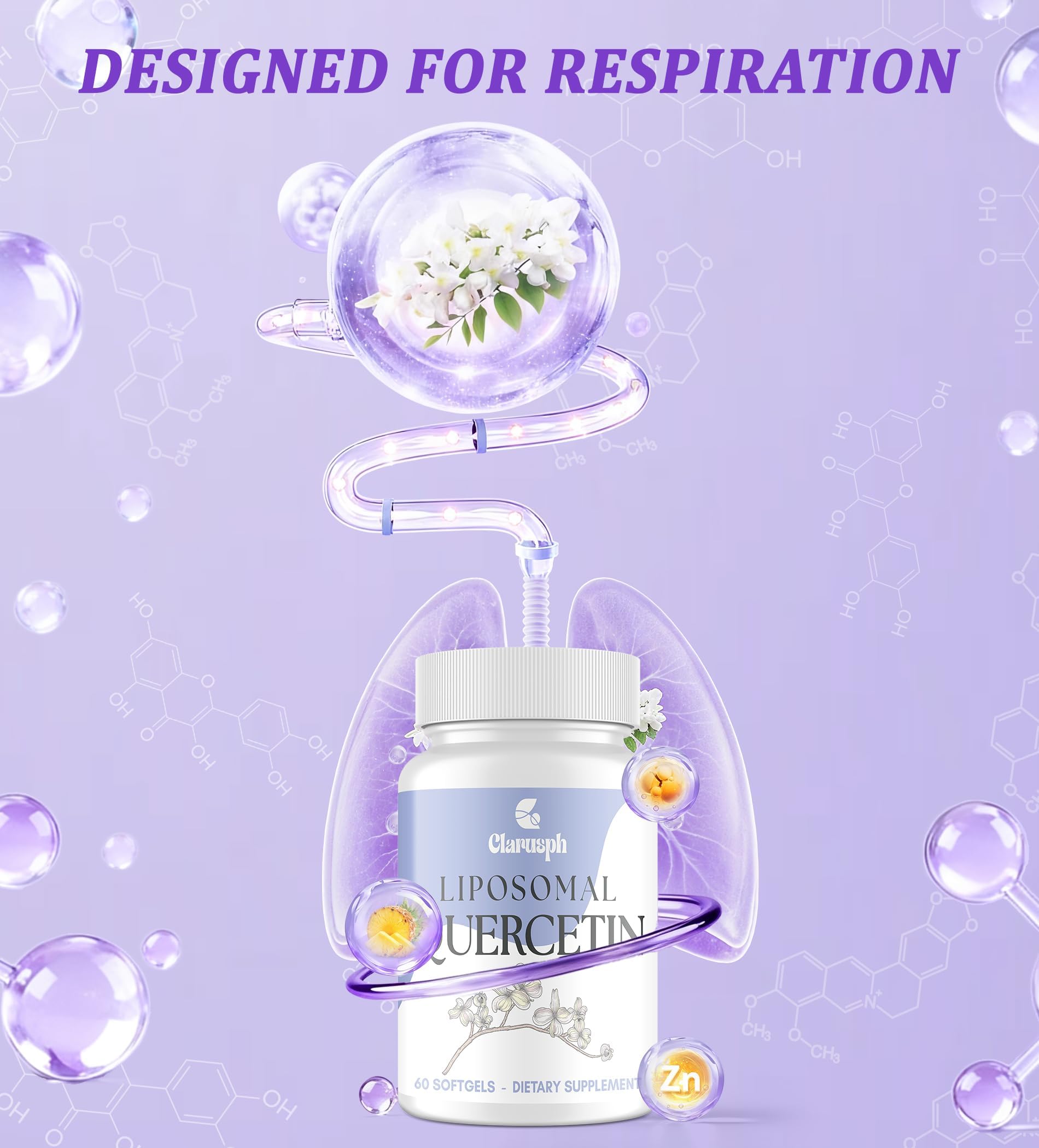 Clarusph Quercetin softgels pack highlighting high-strength formula for respiratory support