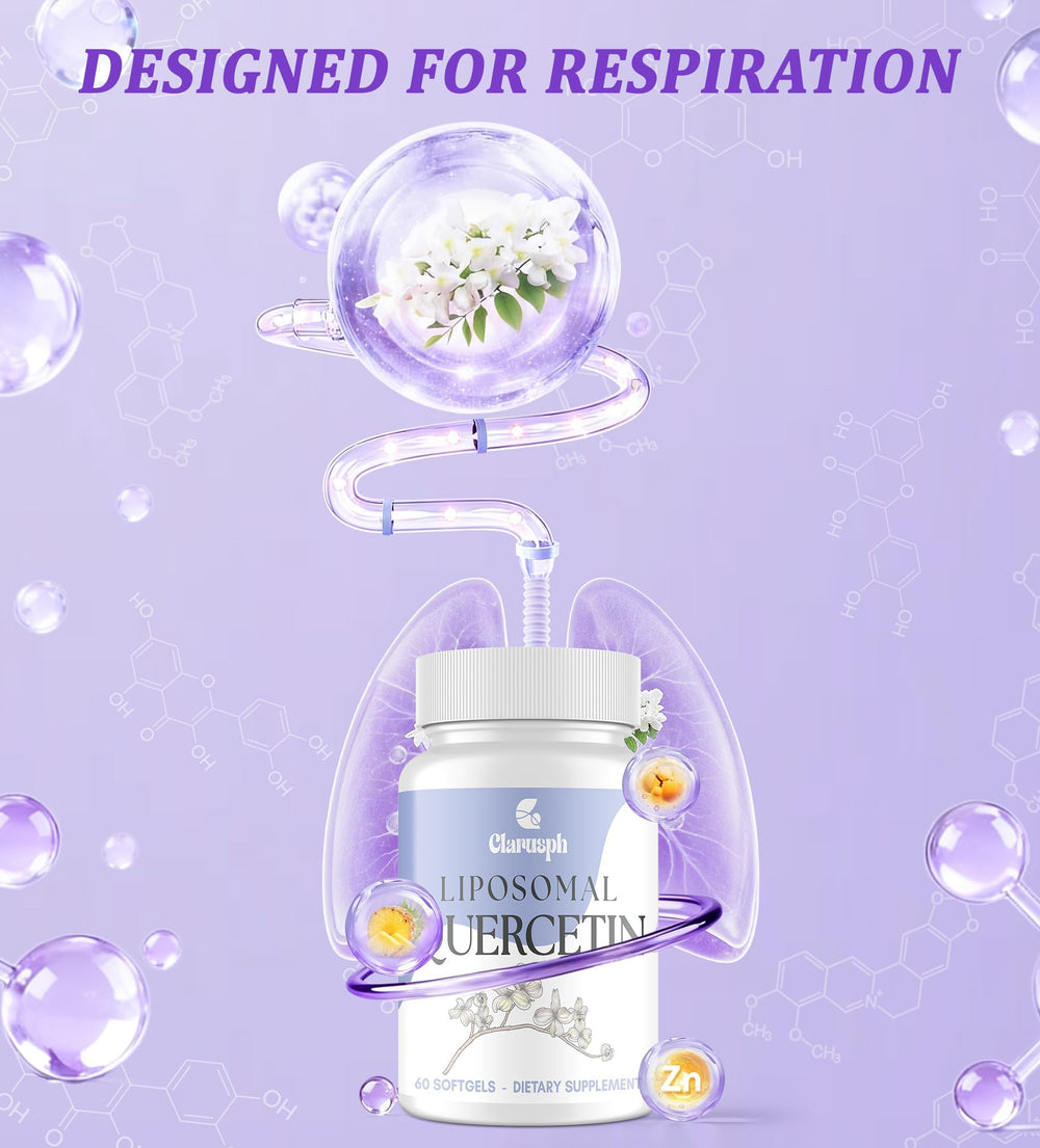 Clarusph Quercetin softgels pack highlighting high-strength formula for respiratory support