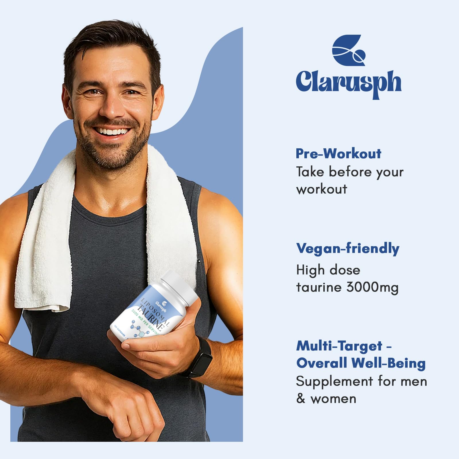 Clarusph Taurine daily routine image suggests a simple, convenient wellness habit