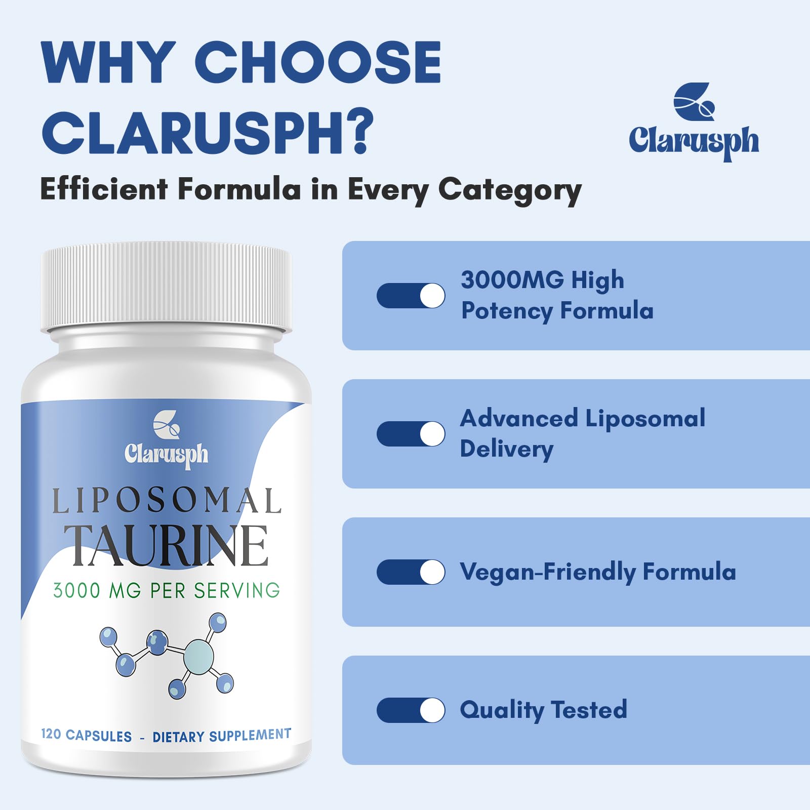 Clarusph Taurine stored in a pantry ready for easy daily supplementation