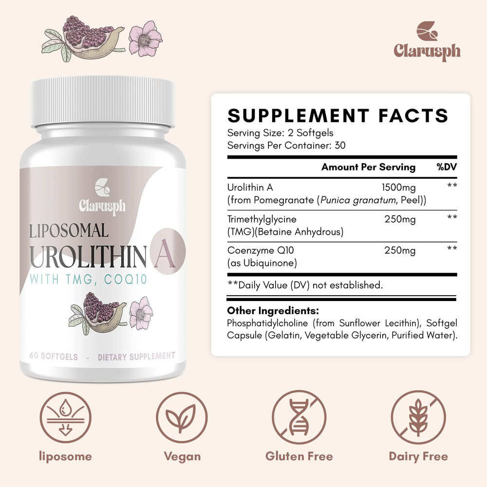Clarusph Urolithin A capsule close-up illustrating easy daily routine