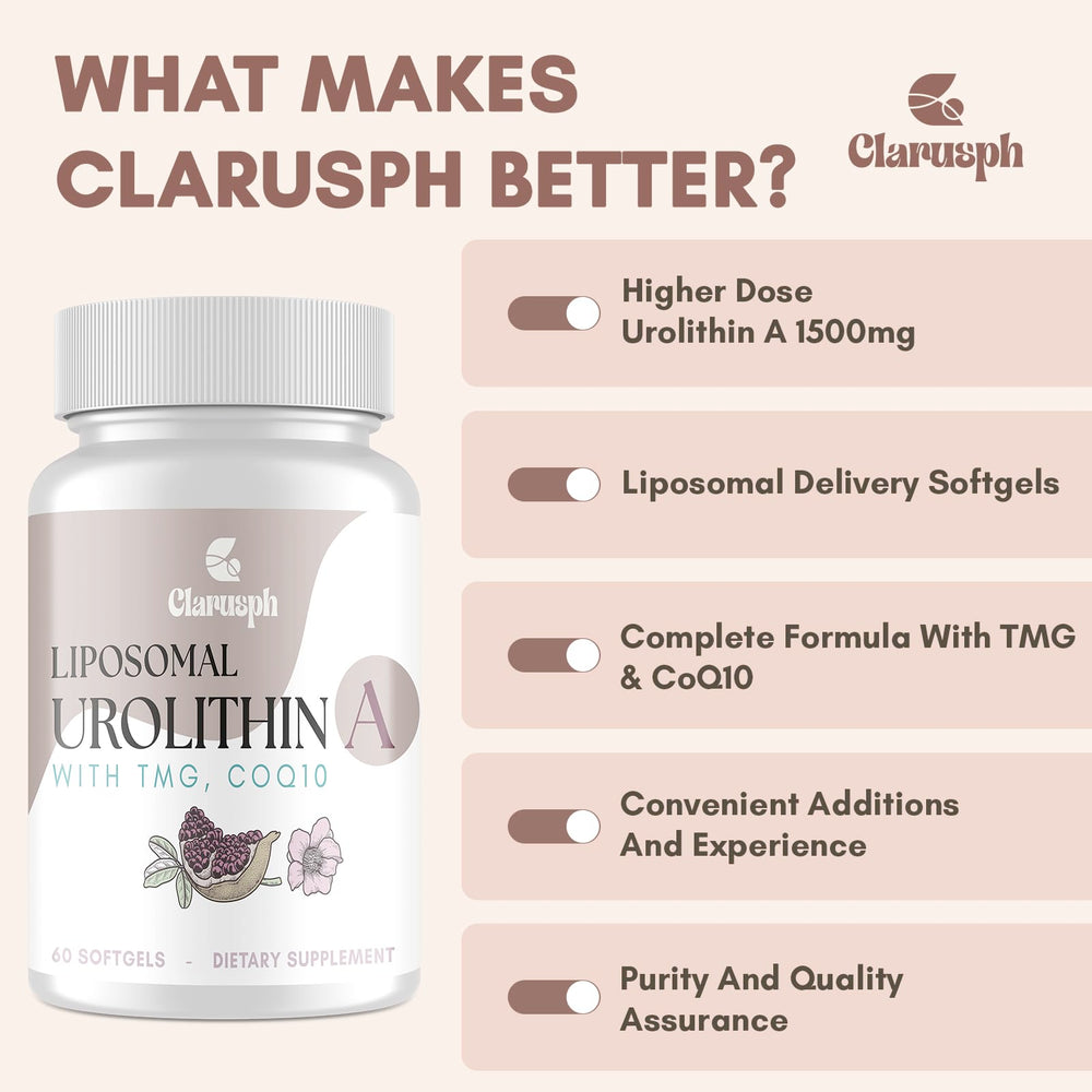 Clarusph Urolithin A with CoQ10 and TMG blend supports active lifestyle