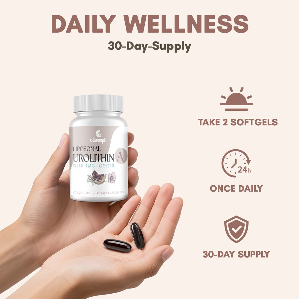 Clarusph Urolithin A packaging on desk for convenient daily use