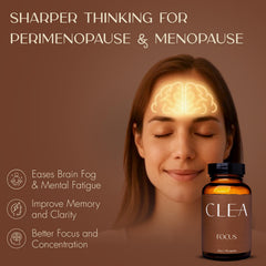 Flatlay of CLEA Midlife Focus packaging with branding and ingredients