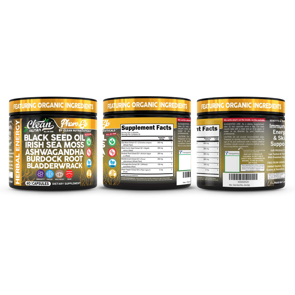 Clean Nutraceuticals ashwagandha-ksm66 capsules closeup on white background.