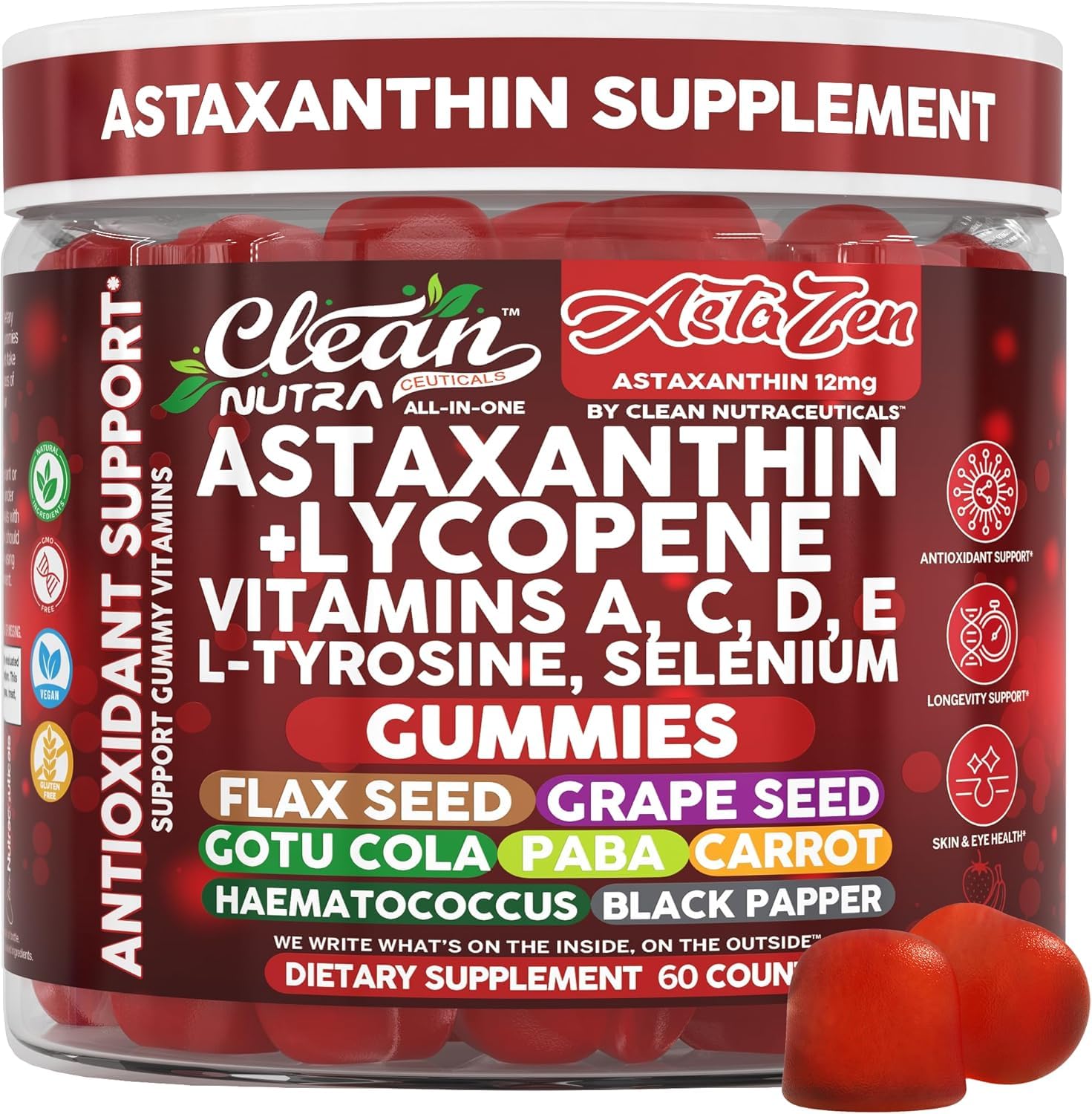 Clean Nutra AstaZen bottle with berry banana gummies for daily antioxidant support