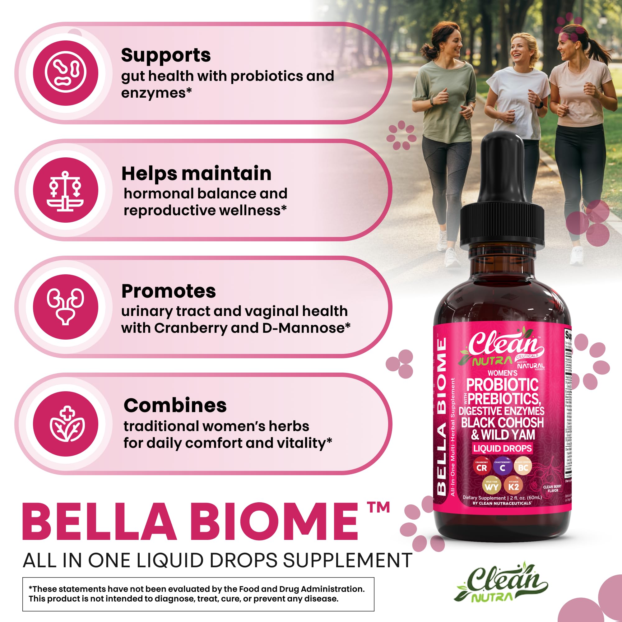 Herbal blend of chasteberry and black cohosh in Clean Nutra Bella Biotics for hormone support