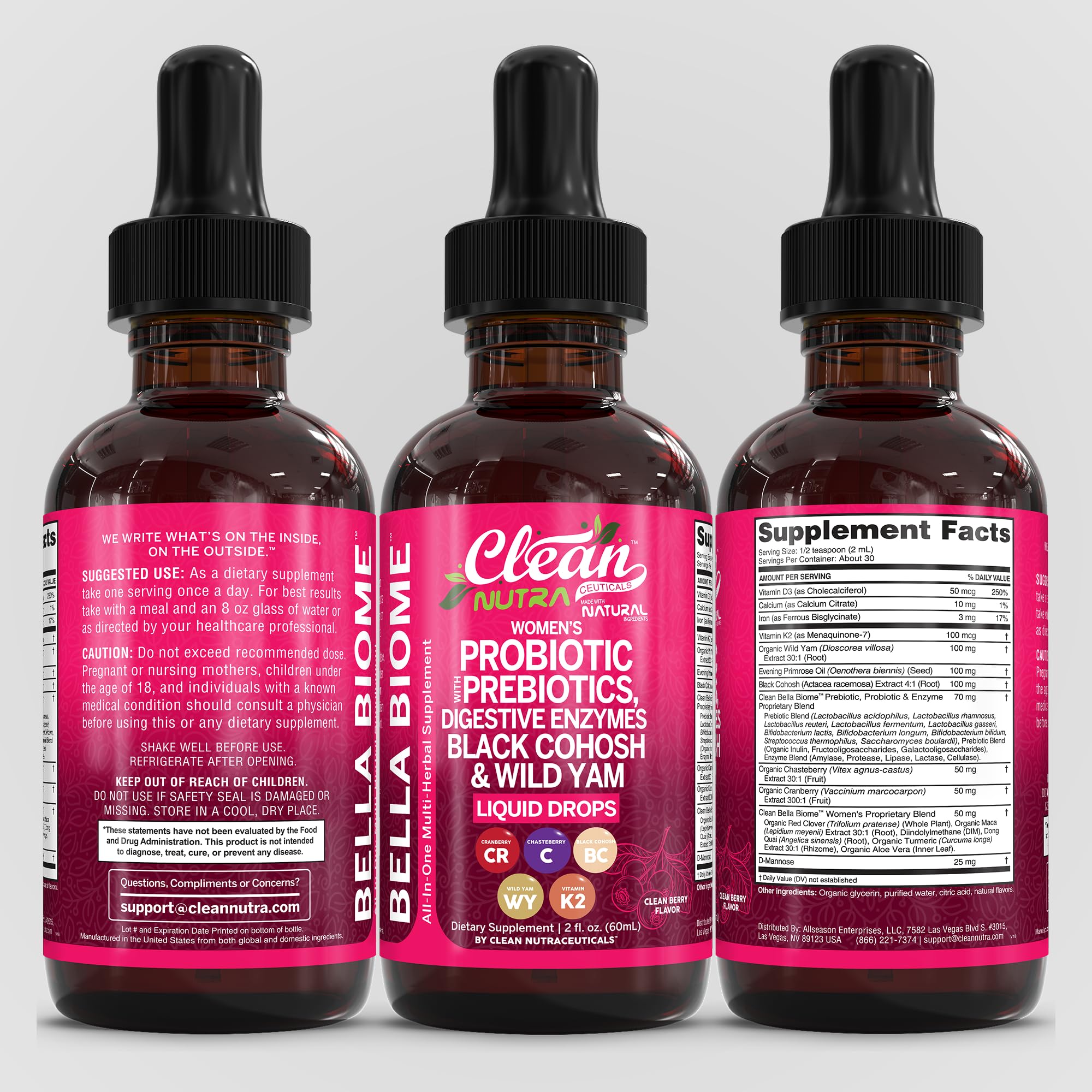 Immune support emphasis with vitamin D3 and K2 in Clean Nutra Bella Biotics