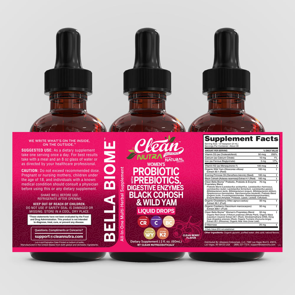 Packaging box display of Clean Nutra Bella Biotics for modern feminine wellness routines