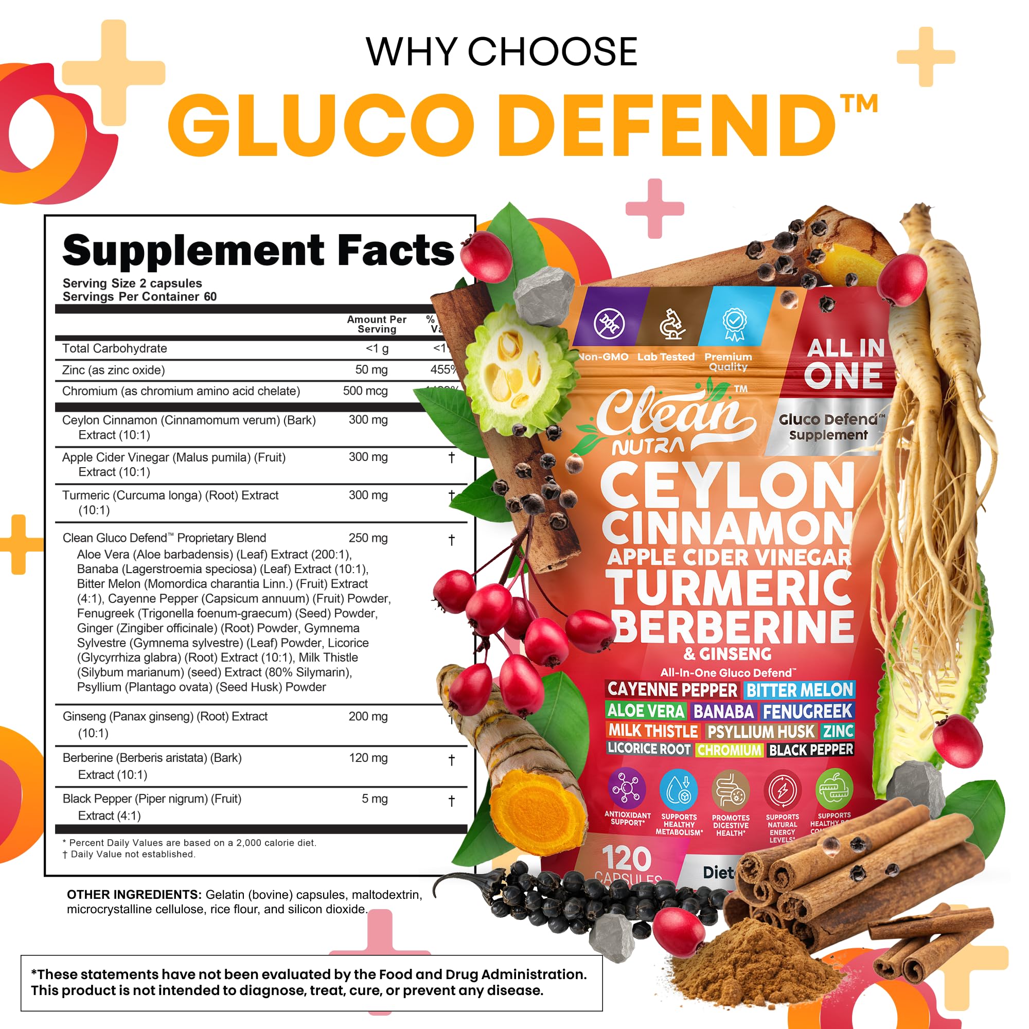 Clean Nutra berberine capsules pack shows metabolic support with cinnamon and chromium