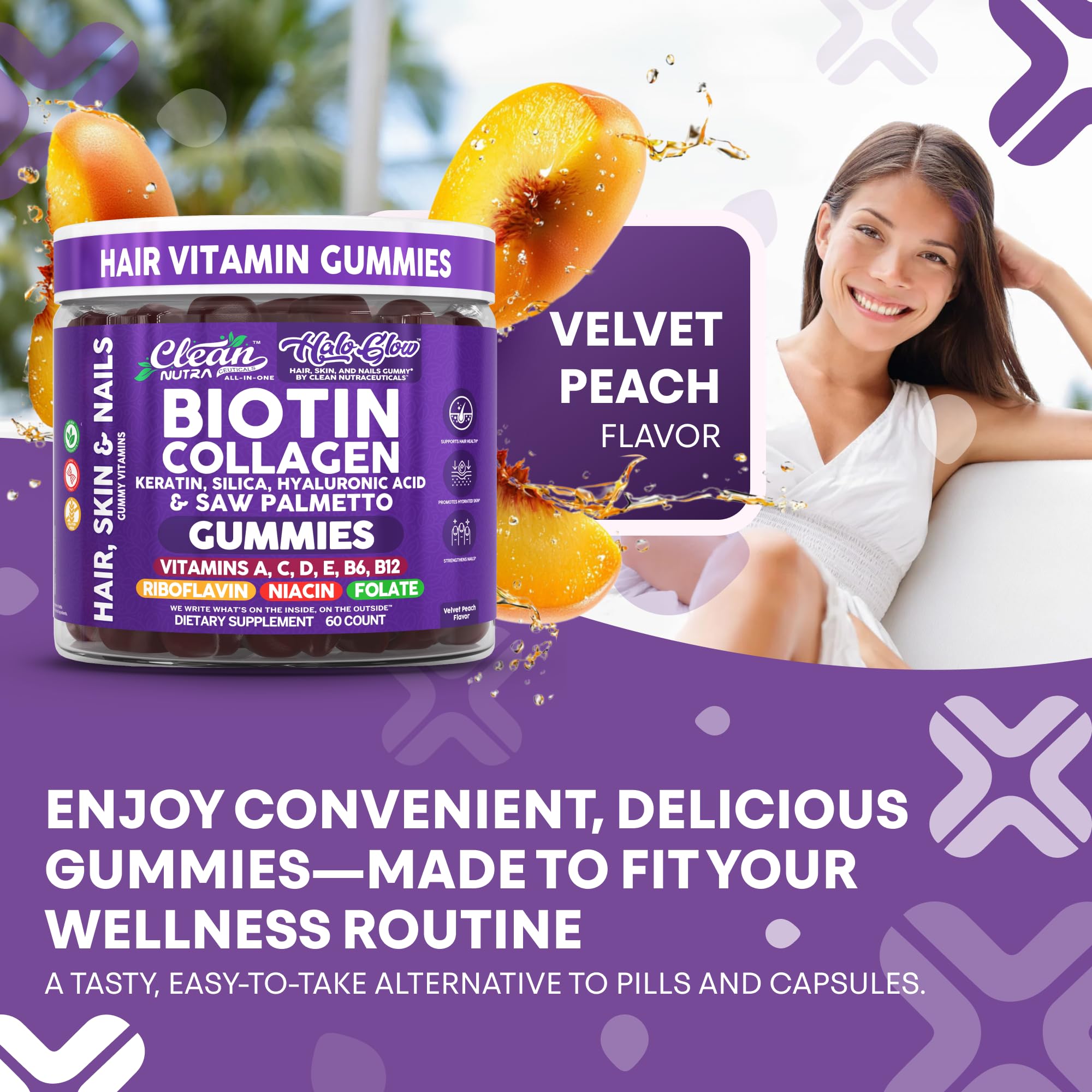 Clean Nutra Biotin Gummies glass bottle closeup with label