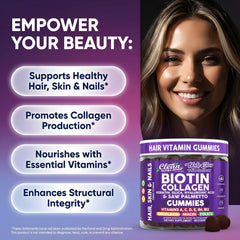 Clean Nutra Biotin Gummies ingredient panel showing collagen and keratin
