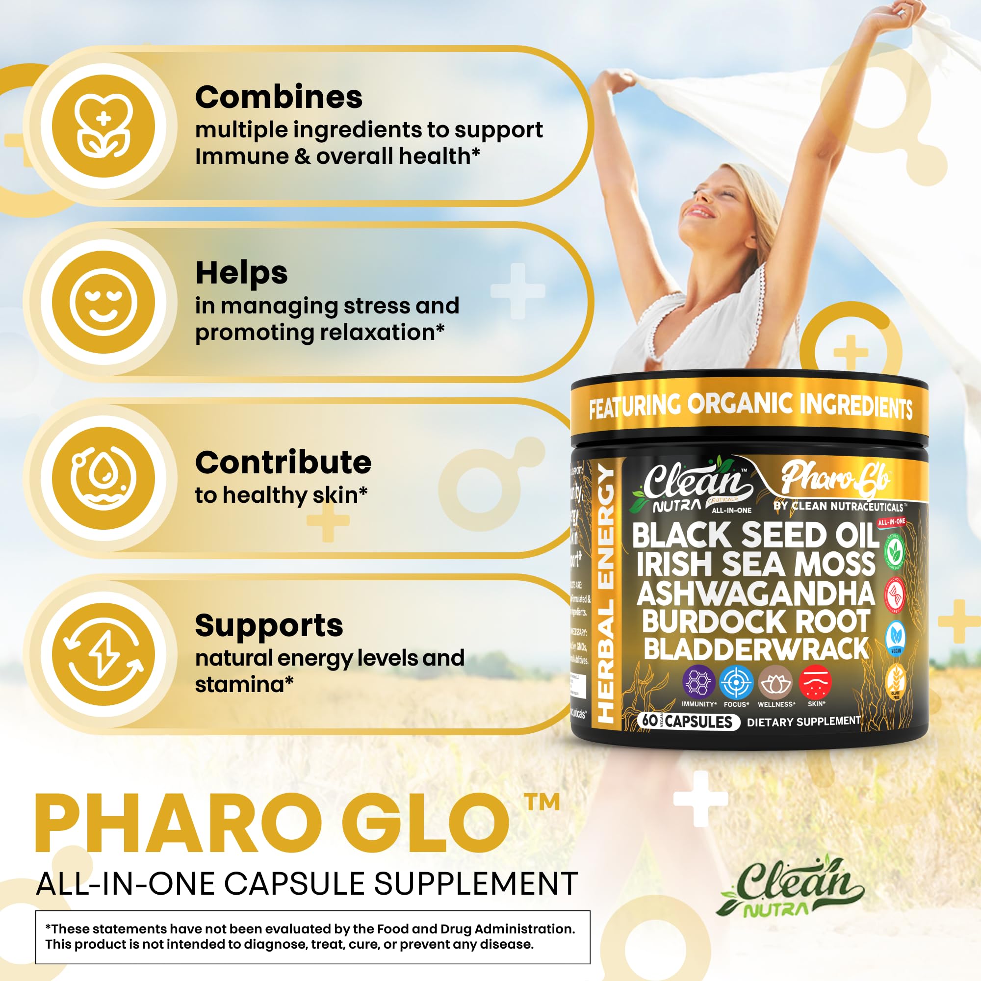 Clean Nutraceuticals bladderwrack-seaweed capsules closeup for mineral-rich nourishment.
