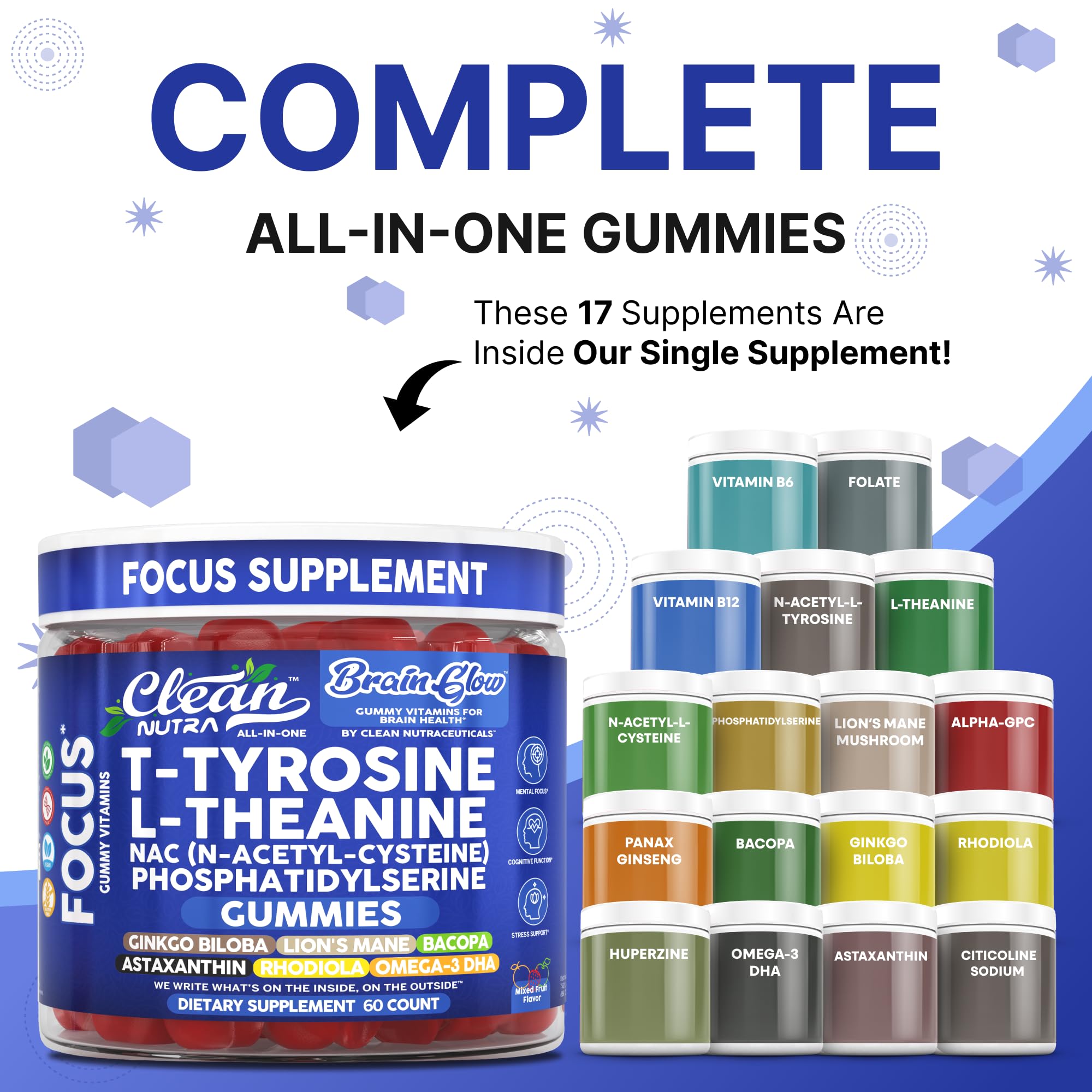 Close-up of Brain Glow gummies highlighting fruit texture for focus